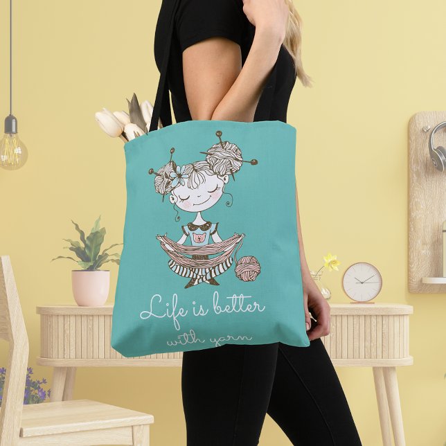 Whimsical Yarn Lover Girl Tote Bag (Creator Uploaded)