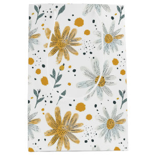 Whimsical Yellow and White Floral Pattern Medium Gift Bag