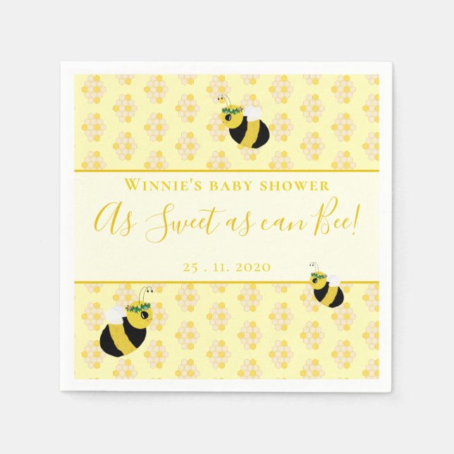 Whimsical Yellow Bee Honeycomb Baby Shower Decor Napkin (Front)
