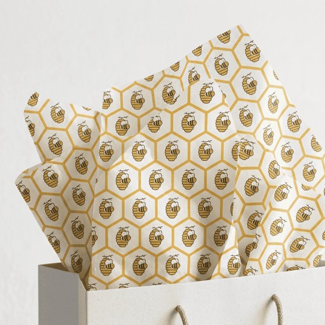 Whimsical Yellow Beehive and Bumblebee Pattern Tissue Paper (whimsical beehive bumblebee pattern tissue)