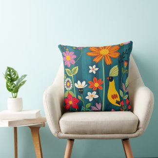 Whimsical Yellow Bird Cushion