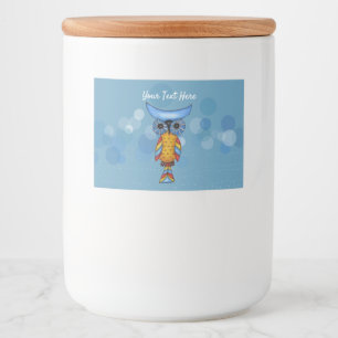 Whimsical Yellow Blue Owl Colourful Feathers Food Label