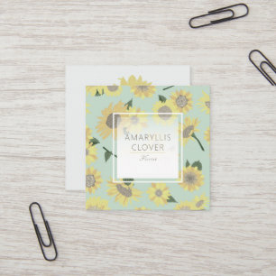 Whimsical Yellow Blue Sunflower Painted Flowers Square Business Card