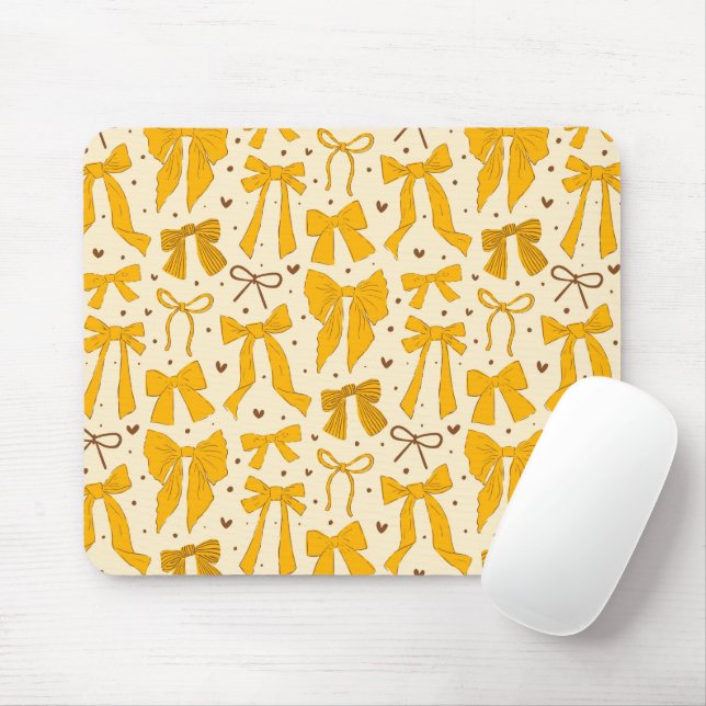 Whimsical Yellow Bows Pattern Mouse Mat (With Mouse)