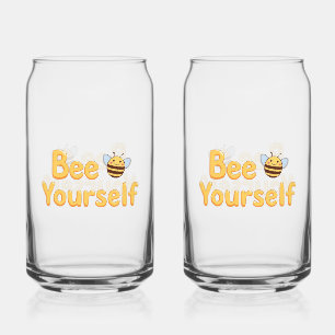 Whimsical Yellow Bumblebee and Quote Can Glass