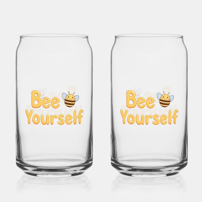 Whimsical Yellow Bumblebee and Quote Can Glass (Front)