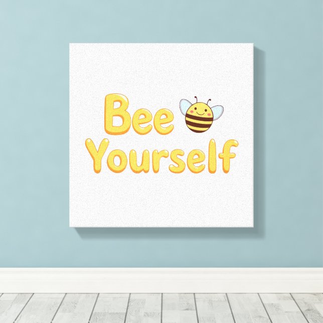 Whimsical Yellow Bumblebee and Quote Canvas Print (Insitu(Wood Floor))
