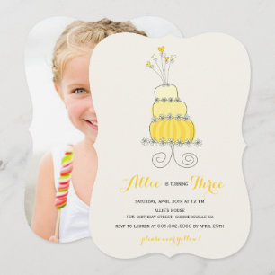 Whimsical Yellow Cake Girl Birthday Party Invite