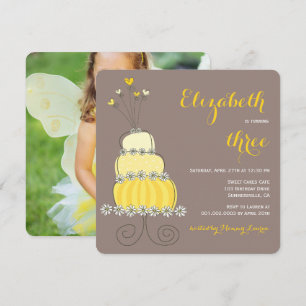 Whimsical Yellow Cake Girl Birthday Party Invite