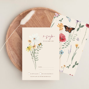 Whimsical Yellow Daisy Wildflower Wedding RSVP Card