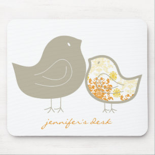 Whimsical Yellow Damask Mum And Cute Baby Chick Mouse Mat