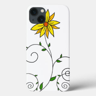 Whimsical Yellow Flower Doodle Art iPhone 13 Case