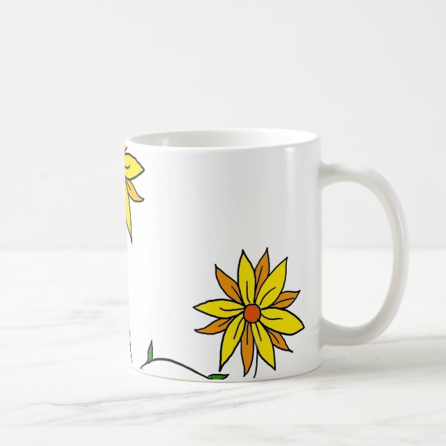 Whimsical Yellow Flower Doodle Art Coffee Mug (Right)