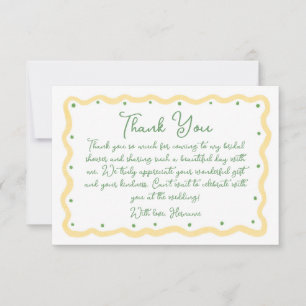 Whimsical Yellow Green Hand Painted Bridal Shower Thank You Card