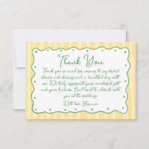 Whimsical Yellow Green Hand Painted Bridal Shower Thank You Card
