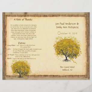 Whimsical Yellow Heart Leaf Tree Wedding Program