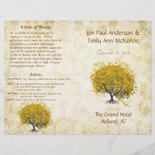 Whimsical Yellow Heart Leaf Tree Wedding Program