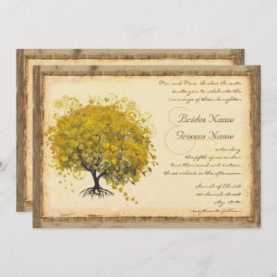 Whimsical Yellow Heart Tree Wedding Invitation