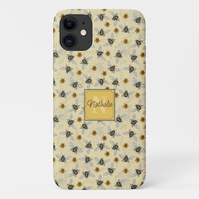  Whimsical Yellow Honeybee Drawing Pattern Custom Case-Mate iPhone Case (Back)