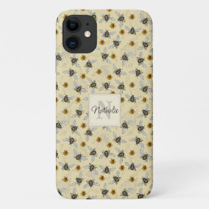 Whimsical Yellow Honeybee Drawing Pattern Custom iPhone 11 Case