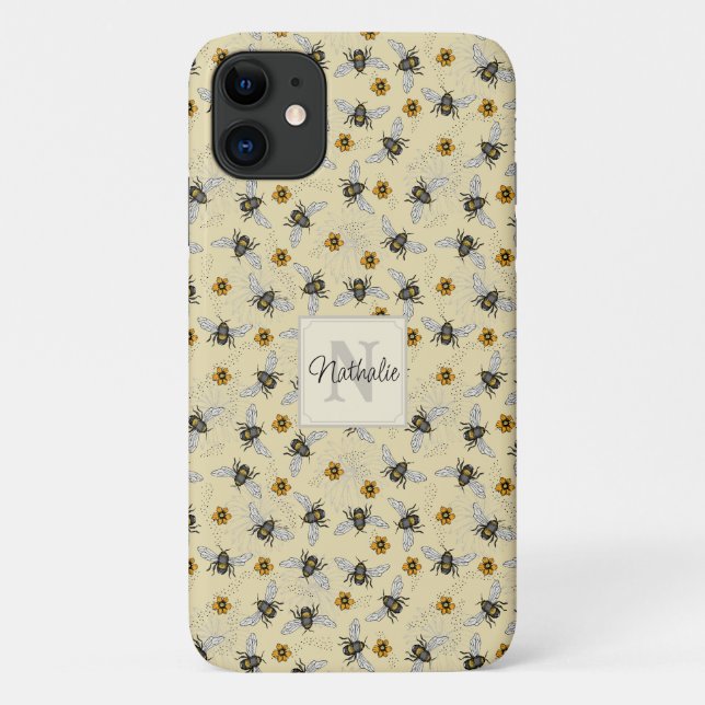  Whimsical Yellow Honeybee Drawing Pattern Custom Case-Mate iPhone Case (Back)