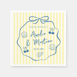 whimsical Yellow italian doodle Bow Wedding Napkin