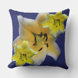 Whimsical Yellow Lily Flower and Blue Collage Pat Cushion