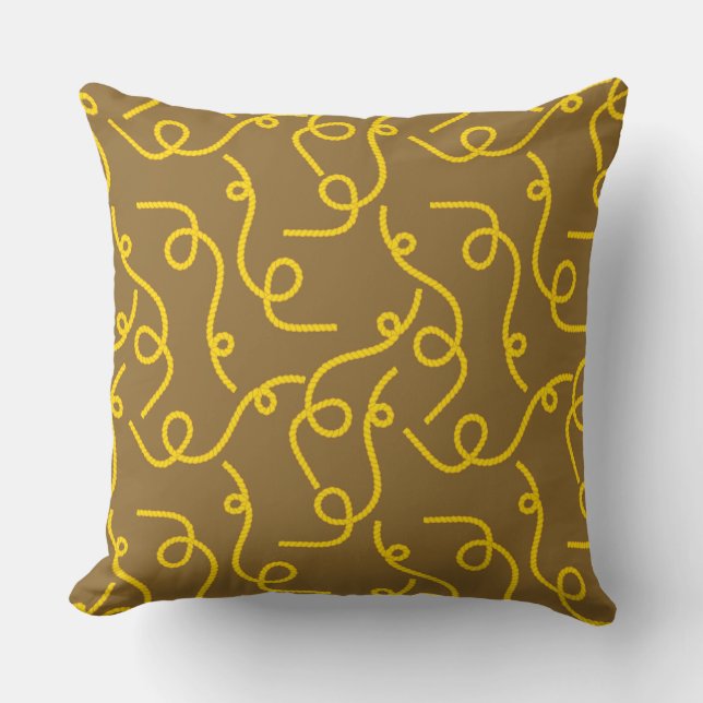 Whimsical Yellow Rope Patterns on Brown Back Cushion (Front)