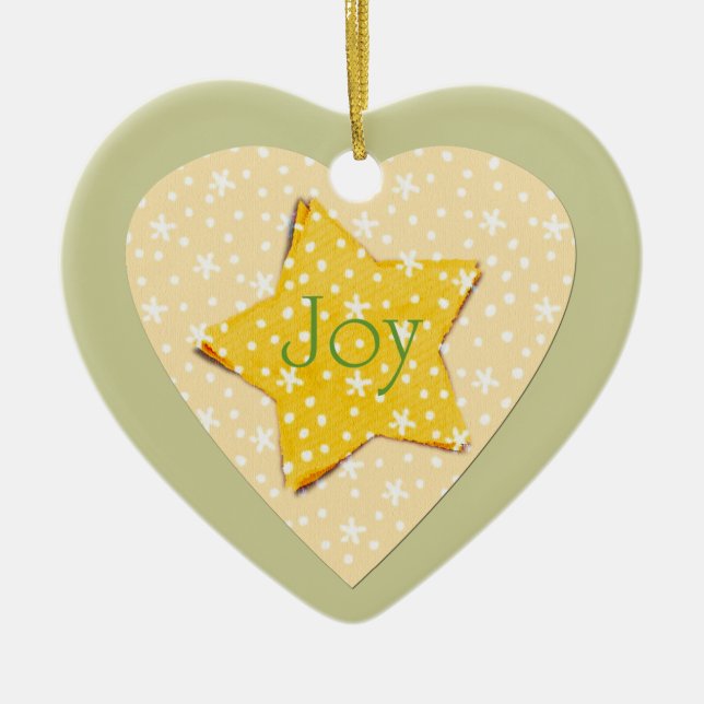 Whimsical Yellow Stars Joy Ceramic Tree Decoration (Front)