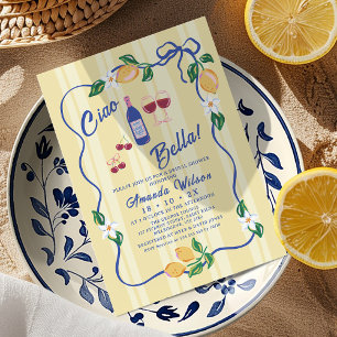 Whimsical Yellow Strip Ciao Bella Bridal Shower Invitation