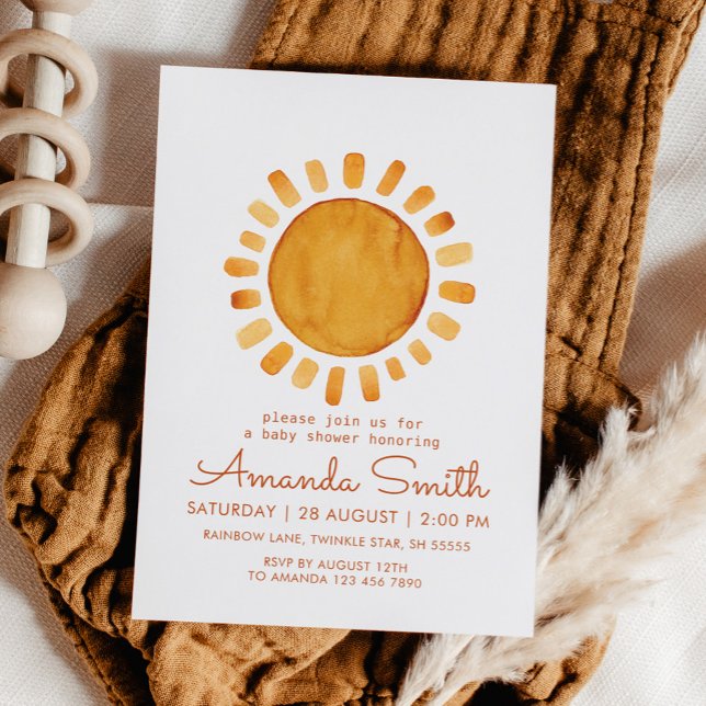 Whimsical Yellow Watercolor Sunshine Baby Shower Invitation (Creator Uploaded)