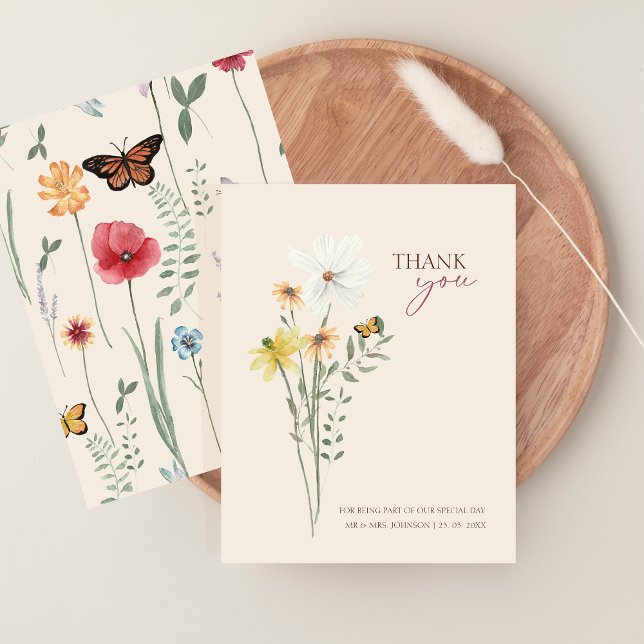 Whimsical Yellow Wildflower Wedding Thank You Card (Whimsical Yellow Wildflower Wedding Thank You Card)