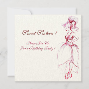 WHIMSICAL YOUNG GIRL SWEET 16 PARTY Pink Invite