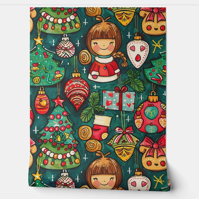 Whimsical Yuletide Sparkle Christmas Wallpaper (Unrolling)