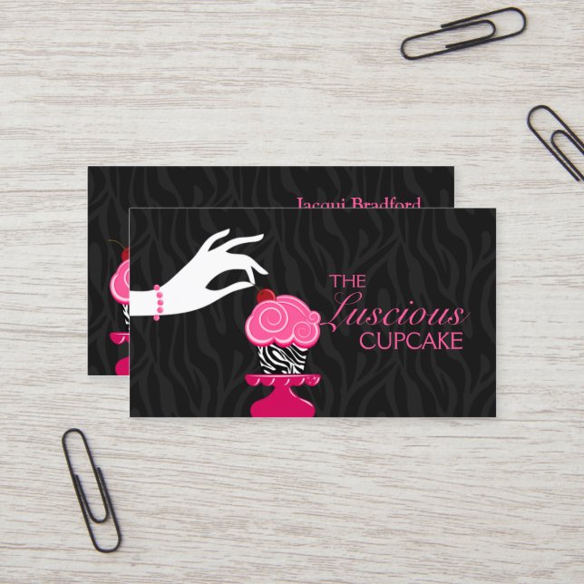 Whimsical Zebra Cupcake Bakery Business Card (Front/Back In Situ)