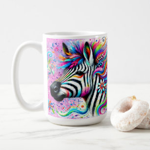 Whimsical Zebra Floral Pink Teal Green Daisy  Coffee Mug