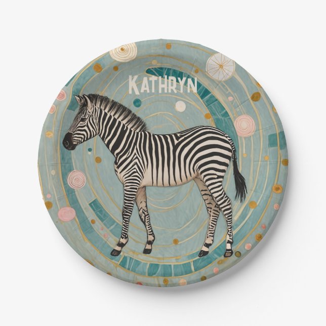 Whimsical Zebra Personalised Paper Plate (Front)