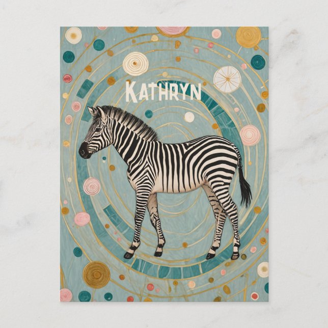 Whimsical Zebra Personalised Postcard (Front)
