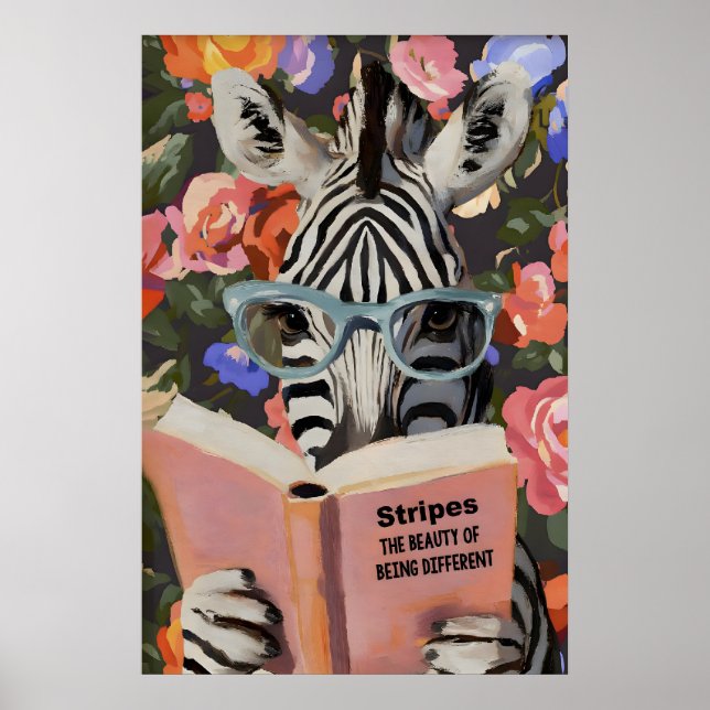 Whimsical Zebra Reading Book Art Print - Literary (Front)
