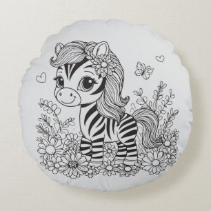 Whimsical Zebra Round Cushion