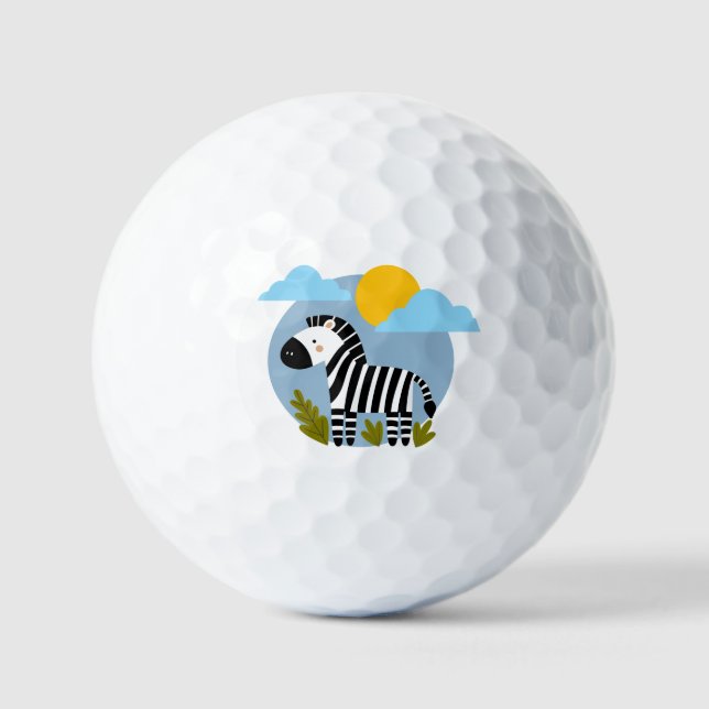 Whimsical Zebra Scandinavian Influenced Golf Balls (Front)