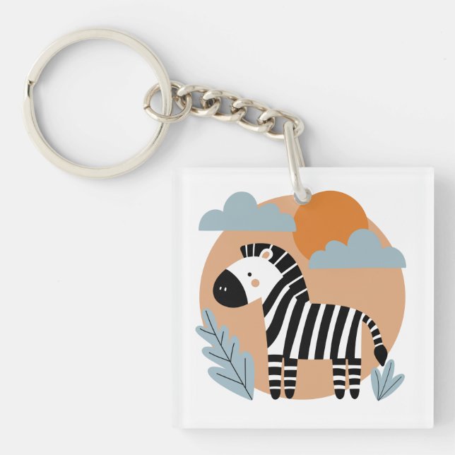 Whimsical Zebra Scandinavian Influenced Key Ring (Front)
