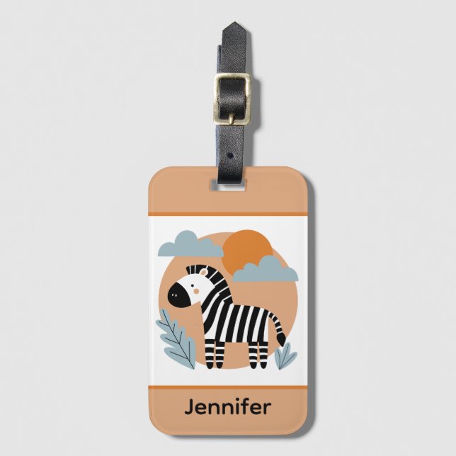 Whimsical Zebra Scandinavian Influenced Luggage Tag (Front Vertical)