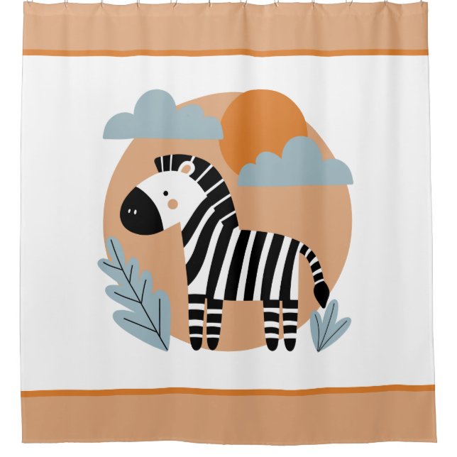 Whimsical Zebra Scandinavian Influenced Shower Curtain (Front)