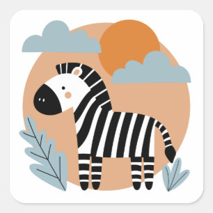 Whimsical Zebra Scandinavian Influenced Square Sticker