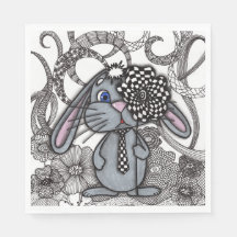 Whimsical Zentangle Rabbit with Chequered Tie Squa
