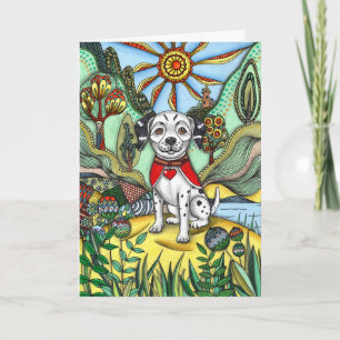 Whimsical Zentangle Spotted Dog and Sun Art Greeti Card
