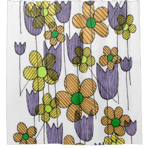Whimsical Zentangle Wildflowers Shower Curtain - V