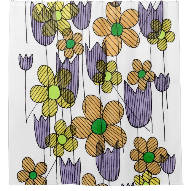 Whimsical Zentangle Wildflowers Shower Curtain - V (Front)