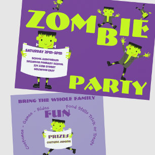 Whimsical Zombie Party Halloween Party Invitation